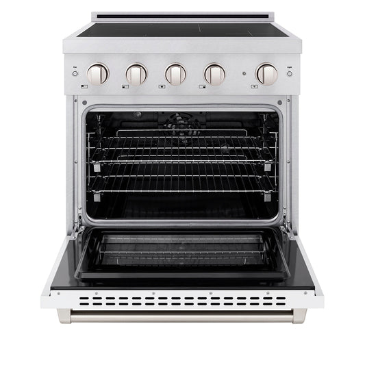 ZLINE 30 in. Induction Range 4.2 cu. ft. 4 Element Cooktop Electric Convection Oven Satin Stainless Steel White Matte Door (SINRS-WM-30)
