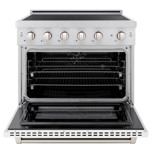 ZLINE 36 in. Induction Range 5.2 cu. ft. Electric Convection Oven 5 Element Cooktop Satin Stainless Steel White Matte Door (SINRS-WM-36)