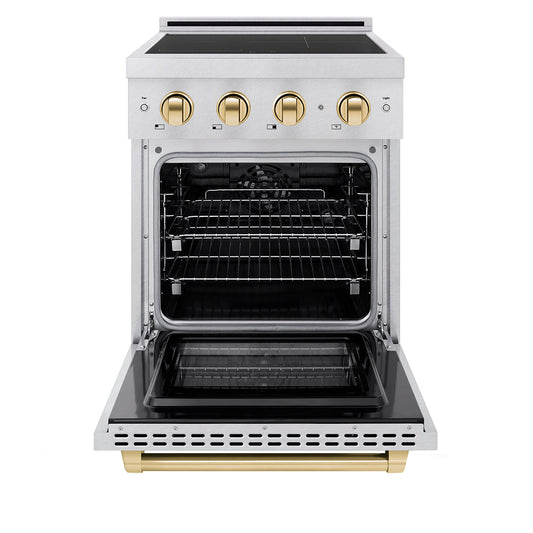 ZLINE 24 in. Induction Range 3.2 cu. ft. Electric Convection Oven 3 Elements Cooktop Satin Stainless Steel Polished Gold Accents (SINRSZ-24-G)