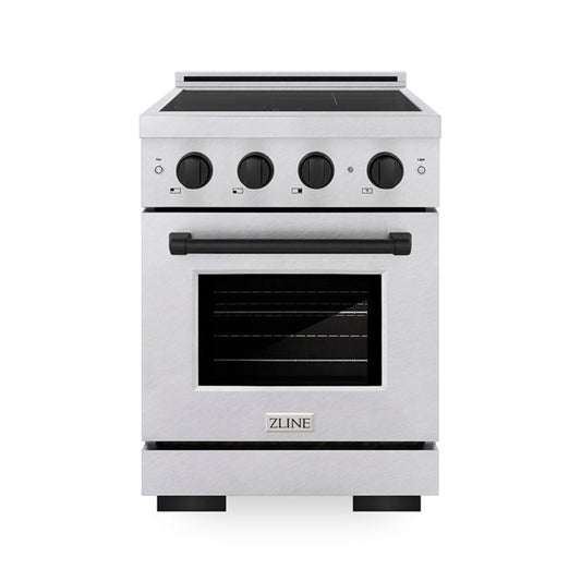 ZLINE 24 in. Induction Range 3.2 cu. ft. 3 Element Cooktop Electric Convection Oven Satin Stainless Steel Matte Black Accents (SINRSZ-24-MB)