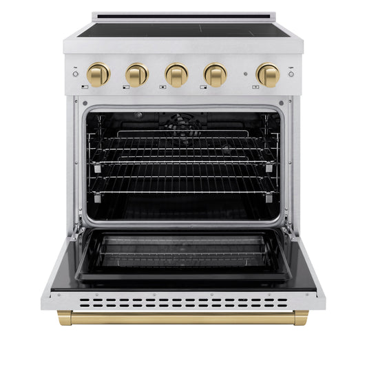 ZLINE 30 in. Induction Range 4.2 cu. ft. 4 Element Cooktop Electric Oven Satin Stainless Steel Champagne Bronze Accents (SINRSZ-30-CB)