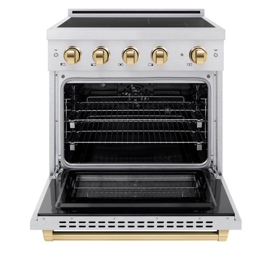 ZLINE 30 in. Induction Range 4.2 cu. ft. 4 Element Cooktop Electric Oven Satin Stainless Steel Polished Gold Accents (SINRSZ-30-G)
