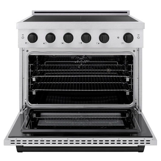ZLINE 36 in. Induction Range 5.2 cu. ft. 5 Burner Cooktop Electric Convection Oven Satin Stainless Steel Matte Black Accents (SINRSZ-36-MB)