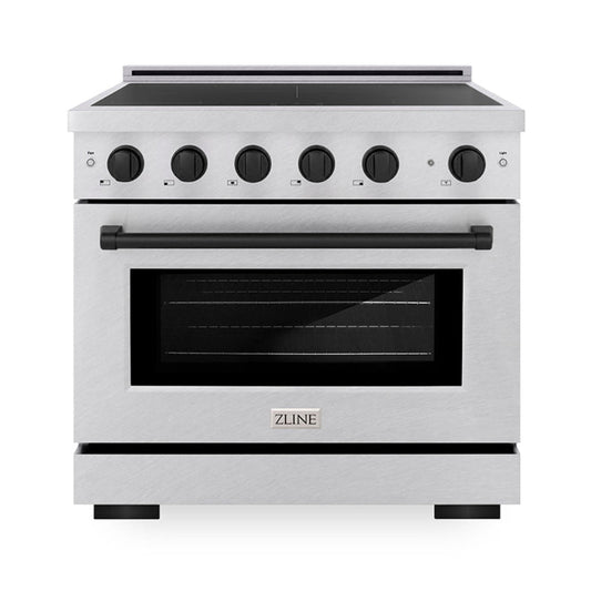 ZLINE 36 in. Induction Range 5.2 cu. ft. 5 Burner Cooktop Electric Convection Oven Satin Stainless Steel Matte Black Accents (SINRSZ-36-MB)