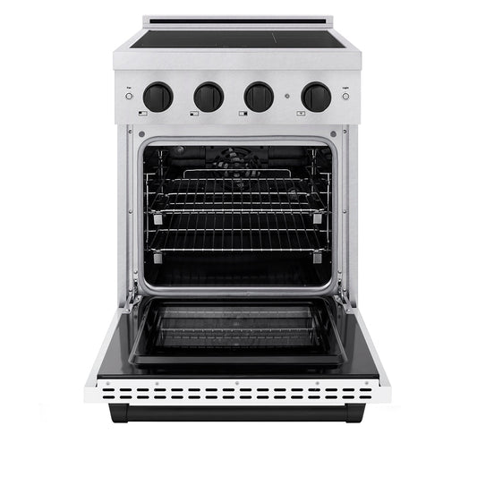 ZLINE 24 in. Induction Range 3.2 cu. ft. Paramount Series 3 Element Cooktop Electric Convection Oven Satin Stainless Steel White Matte Door Matte Black Accents (SINRSZ-WM-24-MB)
