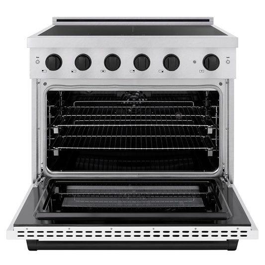 ZLINE 36 in. Induction Range 5.2 cu. ft. 5 Element Cooktop Electric Convection Oven Satin Stainless Steel White Matte Door Matte Black Accents (SINRSZ-WM-36-MB)
