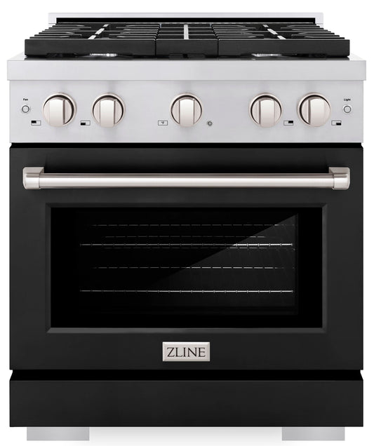 ZLINE Paramount 30 in. 4.2 cu. ft. Dual Fuel Range with 4 Burner Gas Cooktop and Electric Convection Oven in Stainless Steel with Black Matte Door (SDR-BLM-30)