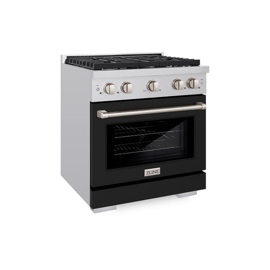 ZLINE Paramount 30 in. Gas Range with Convection Oven, 4.2 cu. ft., Stainless Steel with Black Matte Door (SGR-BLM-30)