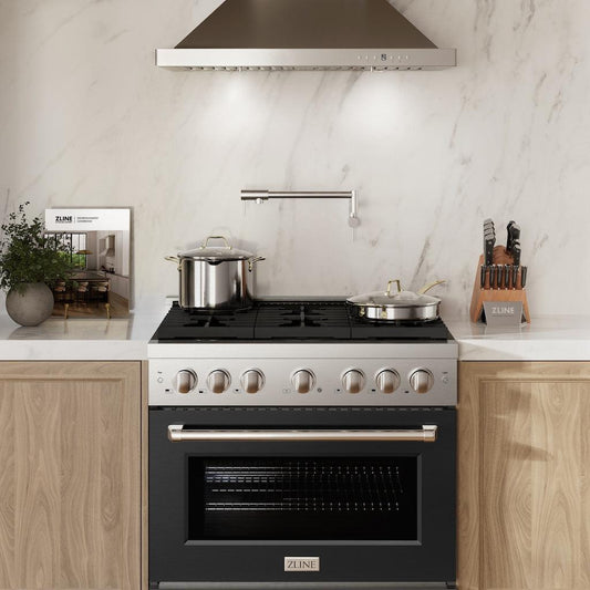 ZLINE Paramount 36 in. Gas Range with 6 Burners, 5.2 cu. ft. Convection Oven, Stainless Steel with Matte Black Door (SGR-BLM-36)