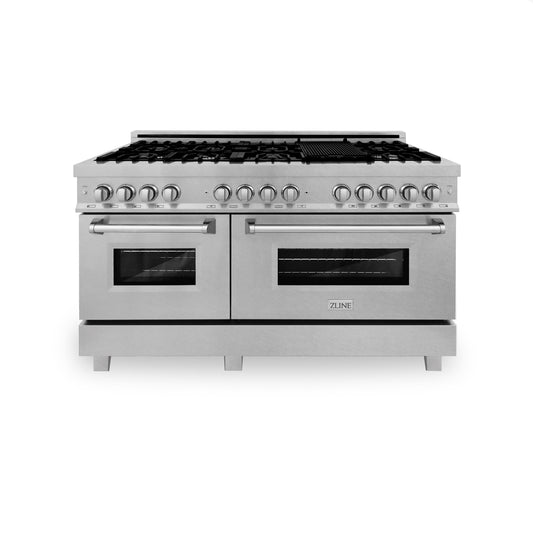 ZLINE 60 in. 7.4 cu. ft. Legacy Dual Fuel Range with 9 Gas Burners and Double Electric Convection Ovens in Satin Stainless Steel (RAS-SN-60)