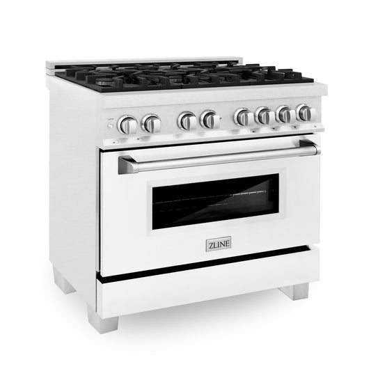 ZLINE 36 in. 4.6 cu. ft. Legacy Dual Fuel Range with 6-Burner Gas Cooktop and Electric Convection Oven, Satin Stainless Steel with White Matte Door (RAS-WM-36)