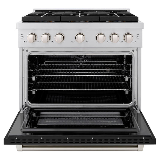ZLINE 36 in. Dual Fuel Range 5.2 cu. ft. 6 Burner DuoPro™ Cooktop Electric Convection Oven Black Matte Door (PSDR-BLM-36)