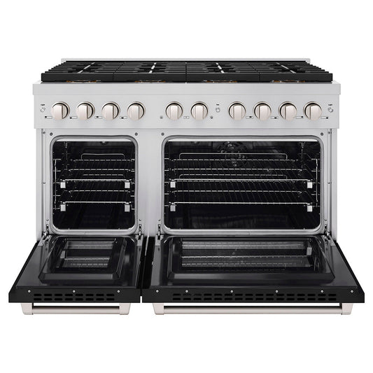 ZLINE 48 in. Dual Fuel Range with 8 Burner DuoPro™ Cooktop and Double Electric Convection Ovens, 6.7 cu. ft., Black Matte Doors (PSDR-BLM-48)