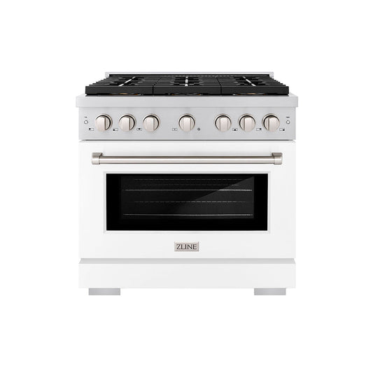 ZLINE 36 in. Dual Fuel Range 5.2 cu. ft. 6 Burner DuoPro™ Cooktop Electric Convection Oven White Matte Door (PSDR-WM-36)