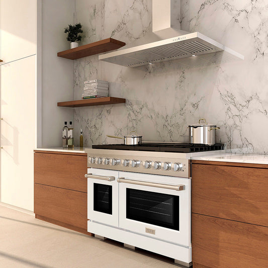 ZLINE 48 in. Dual Fuel Range 6.7 cu. ft. with 8 Burner DuoPro™ Cooktop, Dual Ovens, White Matte Doors (PSDR-WM-48)