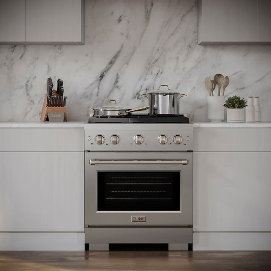 ZLINE 30 in. Dual Fuel Range 4.2 cu. ft. with 4 Burner DuoPro™ Cooktop & Electric Convection Oven, Stainless Steel (PSDR30)
