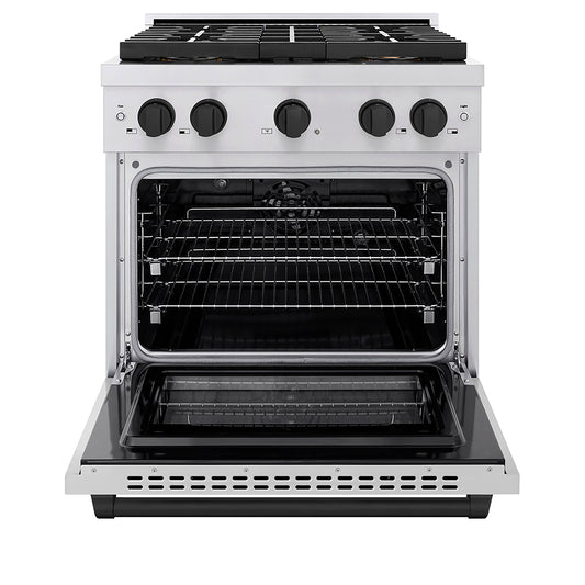 ZLINE 30 in. Dual Fuel Range 4.2 cu. ft. 4 Burner DuoPro™ Cooktop Electric Convection Oven Stainless Steel with Matte Black Accents (PSDRZ-30-MB)
