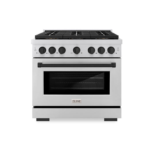 ZLINE 36 in. Dual Fuel Range 5.2 cu. ft. with 6 Burner DuoPro™ Cooktop, Electric Convection Oven, Stainless Steel with Matte Black Accents (PSDRZ-36-MB)
