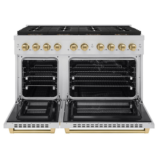 ZLINE 48 in. Dual Fuel Range 6.7 cu. ft. 8 Burner DuoPro™ Cooktop Dual Ovens Stainless Steel Champagne Bronze Accents (PSDRZ-48-CB)