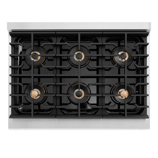 ZLINE 36 in. Dual Fuel Range 5.2 cu. ft. 6 Burner DuoPro™ Cooktop Electric Convection Oven Black Matte Door Champagne Bronze Accents (PSDRZ-BLM-36-CB)