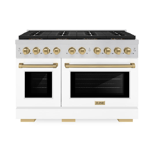 ZLINE 48 in. Dual Fuel Range 6.7 cu. ft. 8 Burner DuoPro™ Cooktop Dual Ovens White Matte Doors Champagne Bronze Accents (PSDRZ-WM-48-CB)