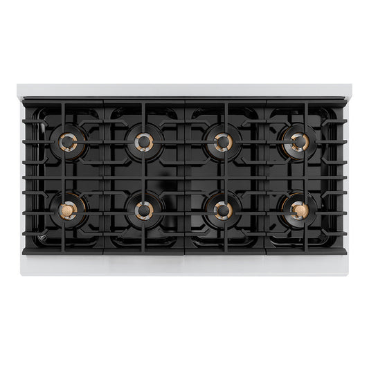 ZLINE 48 in. Dual Fuel Range 6.7 cu. ft. with 8 Burner DuoPro™ Cooktop, Dual Ovens, White Matte Doors and Polished Gold Accents (PSDRZ-WM-48-G)