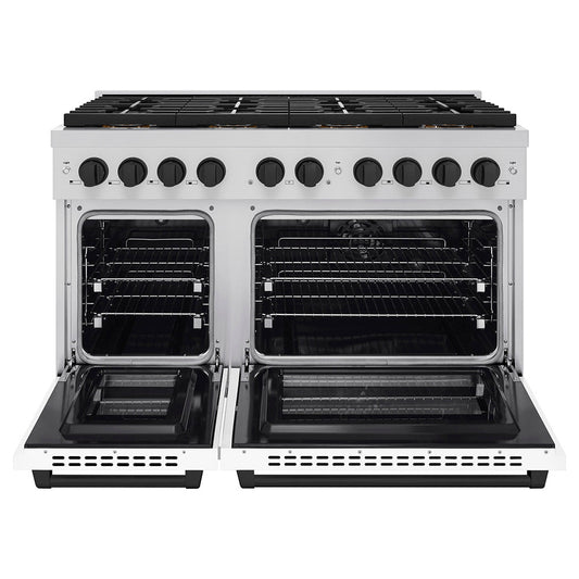 ZLINE 48 in. Autograph Paramount Dual Fuel Range – 6.7 cu. ft. Capacity, 8 Burner DuoPro™ Cooktop, Dual Ovens, White Matte Doors, Matte Black Accents (PSDRZ-WM-48-MB)