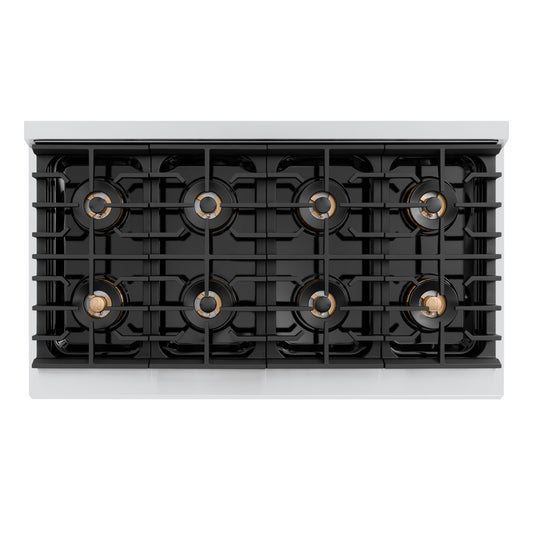 ZLINE 48 in. Dual Fuel Range 6.7 cu. ft. 8 Burner DuoPro™ Cooktop Dual Ovens Champagne Bronze Handles Stainless Steel (PSDRZ-48-KCB)