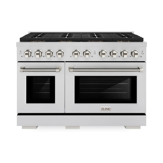 ZLINE 48 in. Dual Fuel Range 6.7 cu. ft. 8 Burner DuoPro Cooktop Dual Ovens Stainless Steel Polished Nickel Handles (PSDRZ-48-KPN)