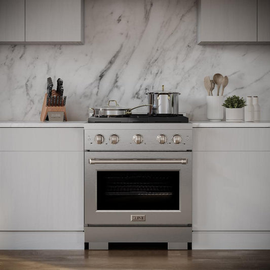 ZLINE Paramount 30 in. Dual Fuel Range with 4 Brass Burners and 4.2 cu. ft. Electric Convection Oven in Stainless Steel, Model SDR-BR-30