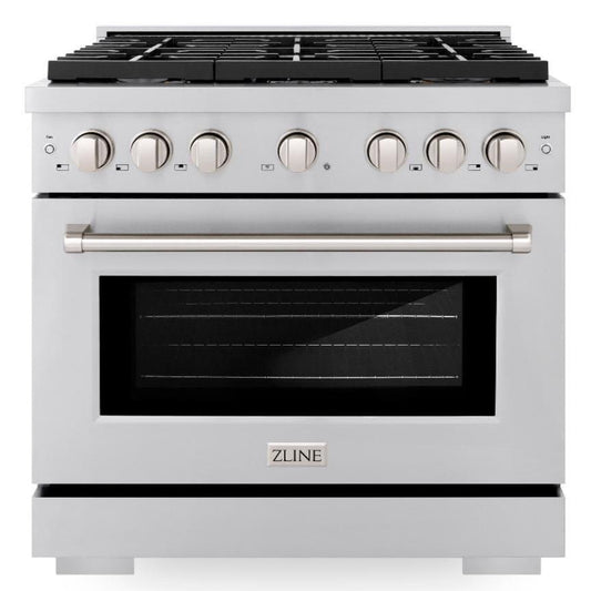 ZLINE Paramount 36 in. Dual Fuel Range with 6 Brass Burners and 5.2 cu. ft. Electric Convection Oven, Stainless Steel (SDR-BR-36)
