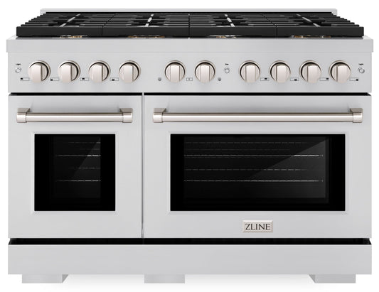 ZLINE SDR-BR-48 Paramount 48 in. Dual Fuel Range with Double Oven, 8 Brass Burners, 6.7 cu. ft., Stainless Steel (SDR-BR-48)