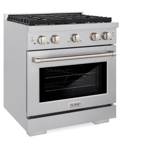 ZLINE Paramount 30 in. Dual Fuel Range with 4 Burner Gas Cooktop and Electric Convection Oven, 4.2 cu. ft., Satin Stainless Steel (SDRS-30)