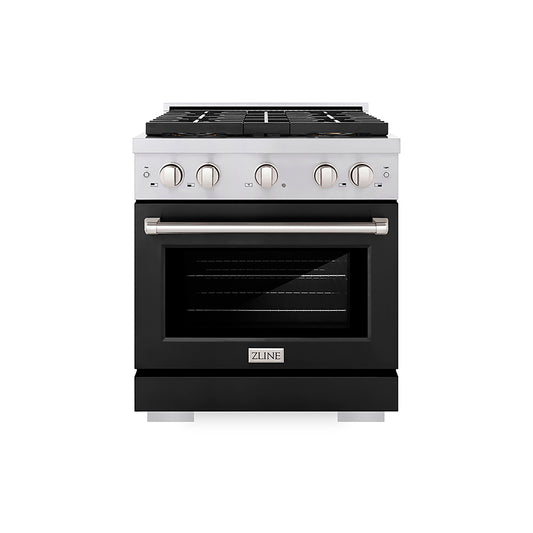 ZLINE 30 in. Gas Range 4.2 cu. ft. Convection Oven, 4 Burner DuoPro™ Cooktop, Black Matte Door (PSGR-BLM-30)