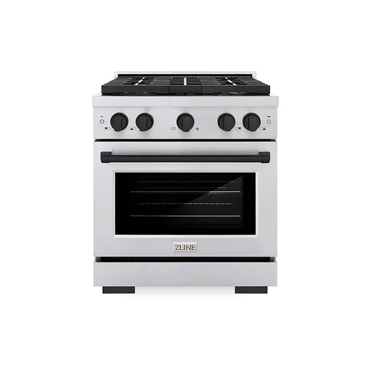 ZLINE 30 in. Gas Range 4.2 cu. ft. 4 Burner DuoPro™ Cooktop Convection Gas Oven Stainless Steel with Matte Black Accents (PSGRZ-30-MB)