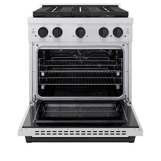 ZLINE 30 in. Gas Range 4.2 cu. ft. 4 Burner DuoPro™ Cooktop Convection Gas Oven Stainless Steel with Matte Black Accents (PSGRZ-30-MB)