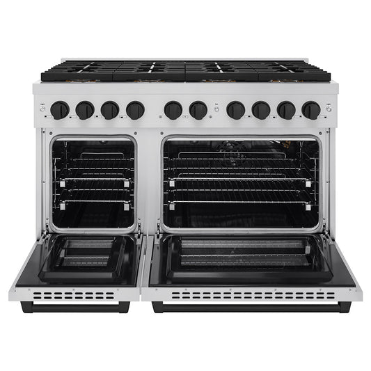 ZLINE 48 in. Gas Range 6.7 cu. ft. Dual Oven with 8 Burner DuoPro™ Cooktop Stainless Steel Matte Black Accents (PSGRZ-48-MB)
