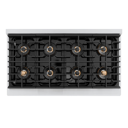 ZLINE 48 in. Gas Range 6.7 cu. ft. 8 Burner DuoPro™ Cooktop Dual Ovens White Matte Doors Matte Black Accents (PSGRZ-WM-48-MB)