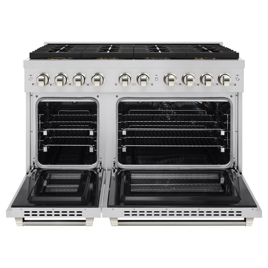 ZLINE 48 in Gas Range 6.7 cu ft 8 Burner DuoPro Cooktop Dual Oven Stainless Steel Polished Nickel Helix Handles (PSGRZ-48-KPN)