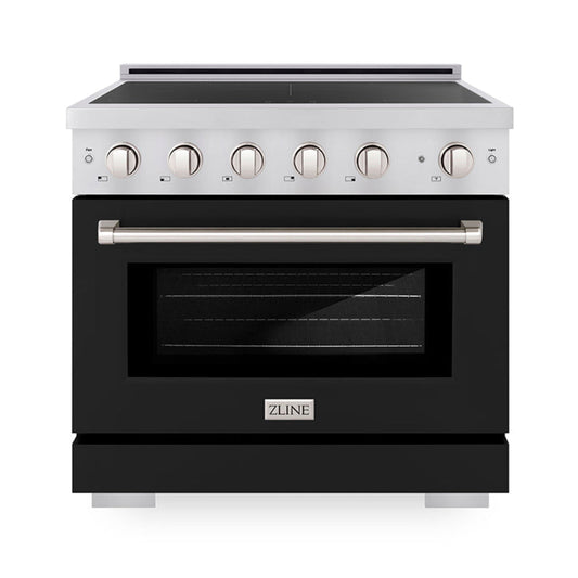 ZLINE 36 in Induction Range 5.2 cu. ft. 5 Element Cooktop Electric Convection Oven Stainless Steel Black Matte Door (SINR-BLM-36)