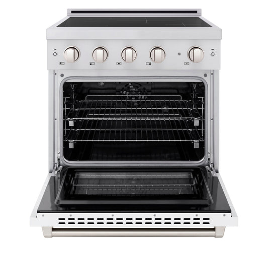 ZLINE 30 in Induction Range 4.2 cu. ft. 4 Element Cooktop Electric Convection Oven Stainless Steel White Matte Door (SINR-WM-30)