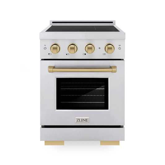 ZLINE 24 in. Induction Range 3.2 cu. ft. Electric Convection Oven 3 Element Cooktop Stainless Steel Champagne Bronze Accents (SINRZ-24-CB)
