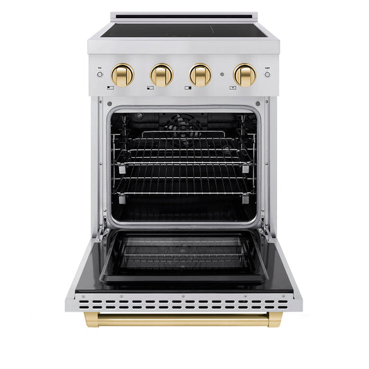 ZLINE 24 in. Induction Range 3.2 cu. ft. Electric Convection Oven 3 Element Cooktop Stainless Steel Polished Gold Accents (SINRZ-24-G)