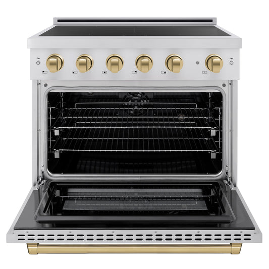 ZLINE 36 in. Induction Range 5.2 cu. ft. 5 Element Cooktop Electric Oven Stainless Steel Champagne Bronze Accents (SINRZ-36-CB)