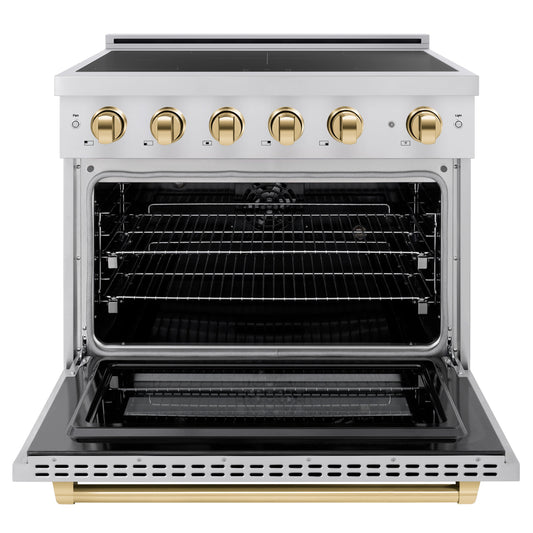 ZLINE 36 in Induction Range 5.2 cu. ft. 5 Element Cooktop Electric Oven Stainless Steel Gold Accents (SINRZ-36-G)