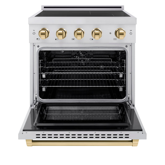 ZLINE 30 in. Induction Range 4.2 cu. ft. 4 Element Cooktop Electric Oven Stainless Steel Polished Gold Accents (SINRZ-30-G)
