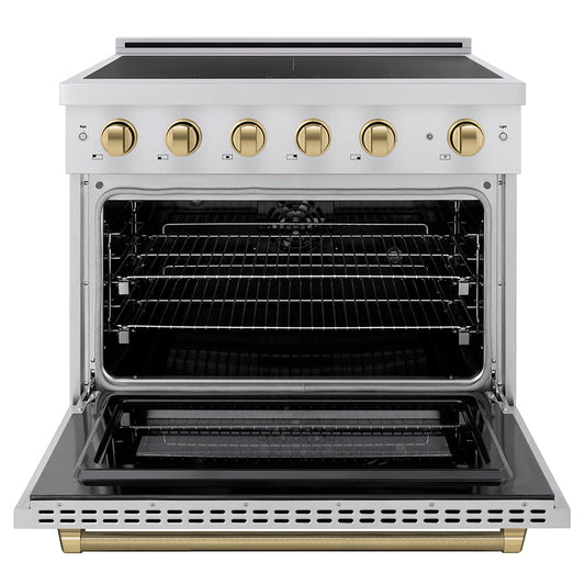 ZLINE 36 in Induction Range 5.2 cu ft Electric Convection Oven 5 Element Cooktop Champagne Bronze Accents (SINRZ-36-KCB)