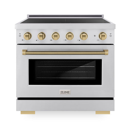 ZLINE 36 in Induction Range 5.2 cu ft Electric Convection Oven 5 Element Cooktop Champagne Bronze Accents (SINRZ-36-KCB)