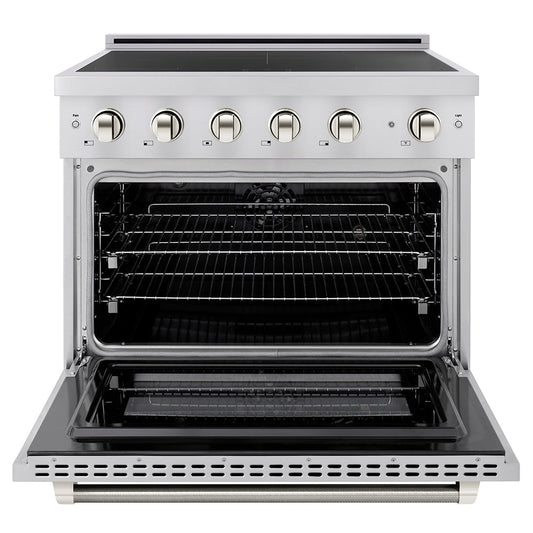 ZLINE 36 in. Induction Range 5.2 cu. ft. 5 Element Cooktop Electric Convection Oven Stainless Steel Polished Nickel Accents (SINRZ-36-KPN)