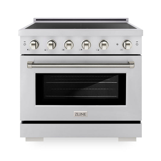 ZLINE 36 in. Induction Range 5.2 cu. ft. 5 Element Cooktop Electric Convection Oven Stainless Steel Polished Nickel Accents (SINRZ-36-KPN)